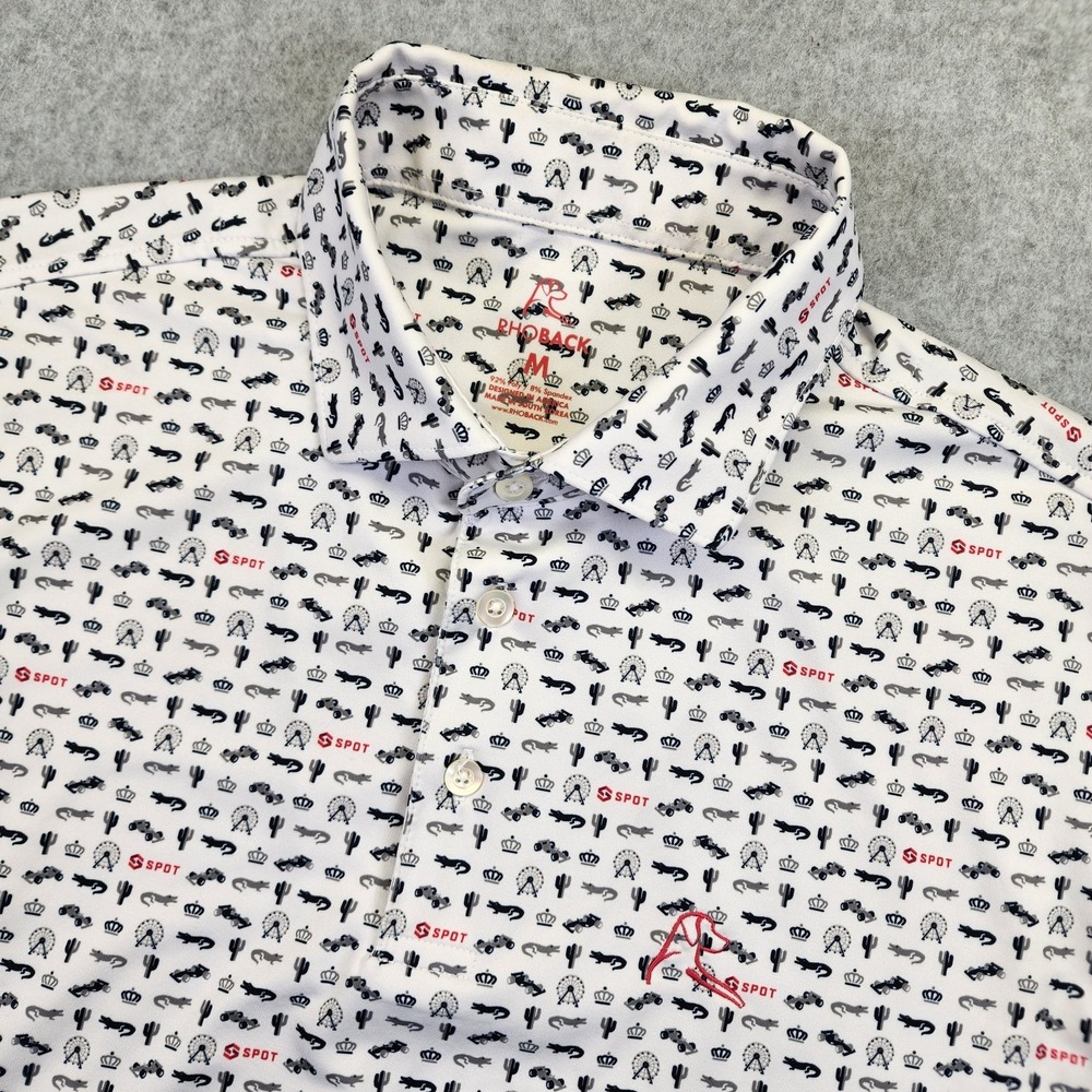 Rhoback Golf Polo Shirt Mens M AOP Indy Car Racing Cactus Performance Alligator